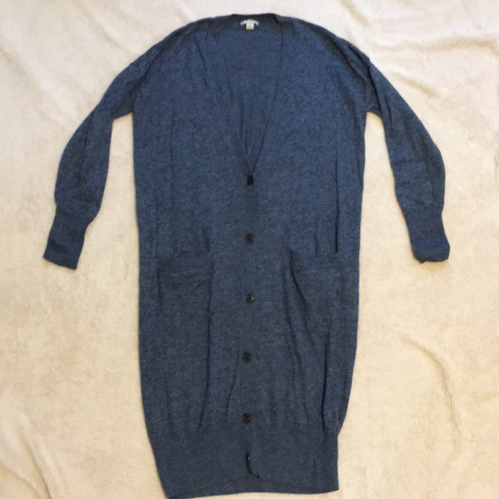 Gap blue heathered maxi buttoned v-neck cardigan
